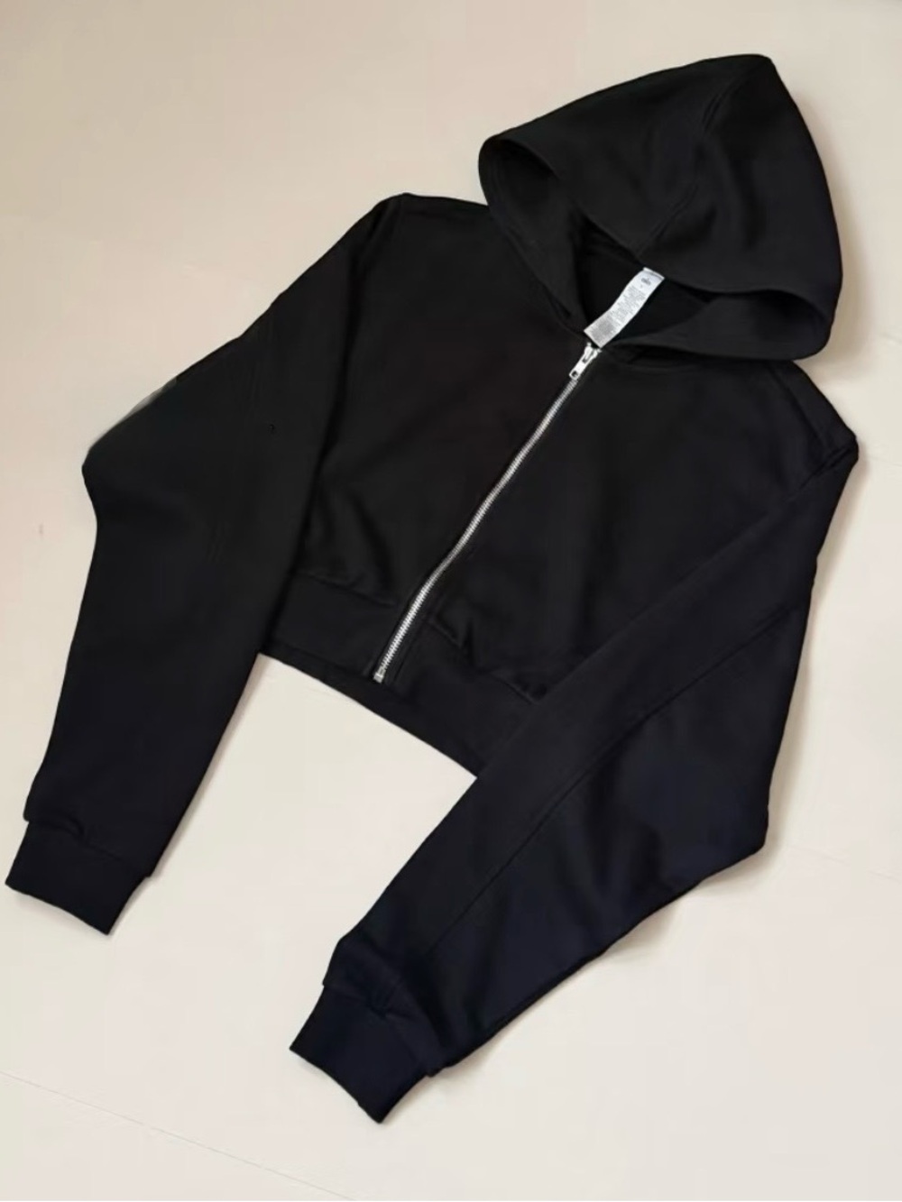Black Cropped Zip-Up Hoodie - Women's Sweatshirt